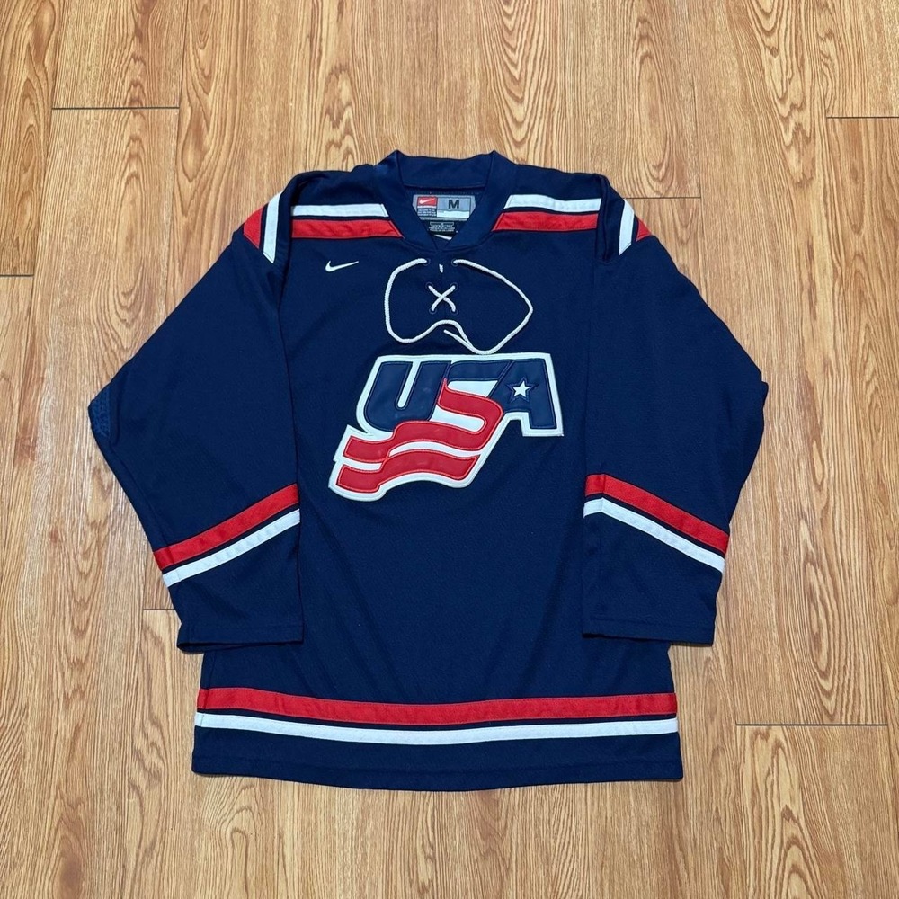 USA Hockey Men's Jersey Medium Nike Team Apparel Embroidered 2000s Adjustable